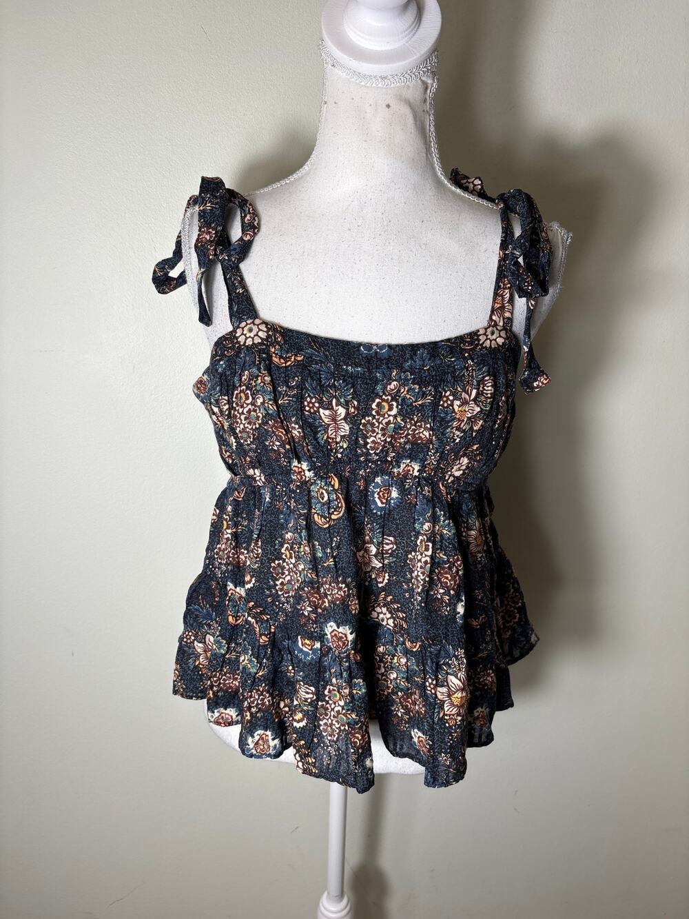 Ulla Johnson Dark Blue Cotton Shoulder Tie Top Sz 4